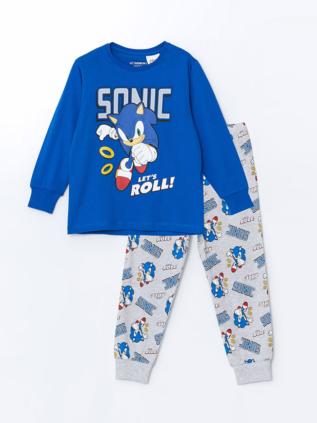 LCW Kids Mavi Bisiklet Yaka Sonic Baskılı Erkek Çocuk Pijama Takımı