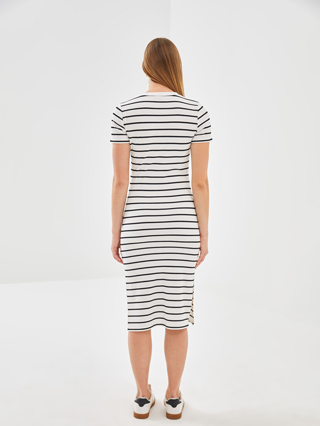 LCW Vision Gestreiftes Schlitz-Kleid für Damen in Midi-Länge -W4IE21Z8-LJX