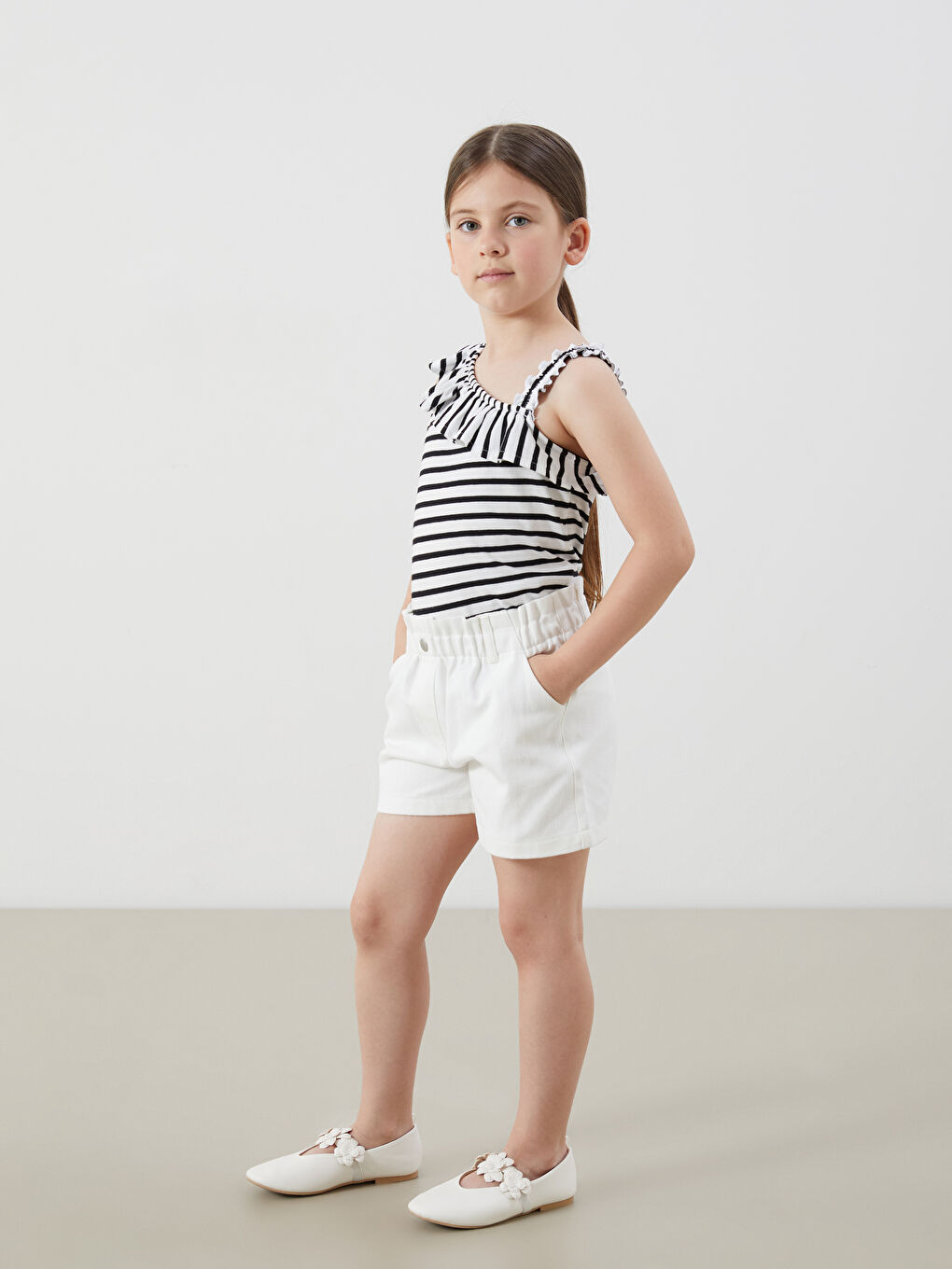 Elasticated Waist Basic Girls' Shorts -S54366Z1-FDU