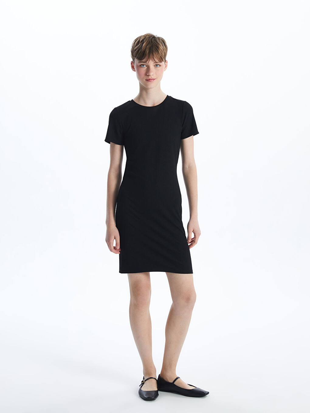 Crew Neck Textured Women's Dress -S54380Z8-CVL