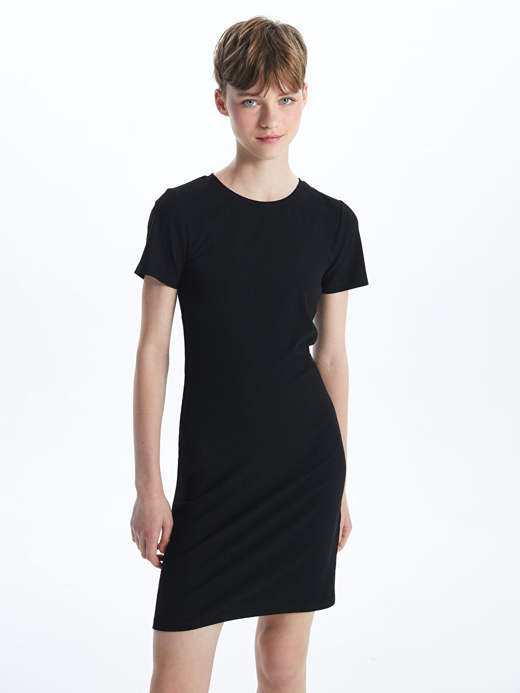 Crew Neck Textured Women's Dress -S54380Z8-CVL