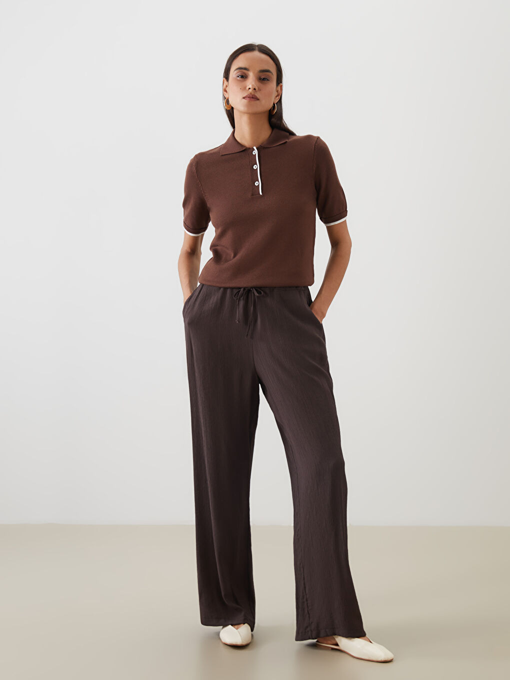 LCW Modest Elasticated Waist Textured Women's Trousers -S54390Z8-D6R