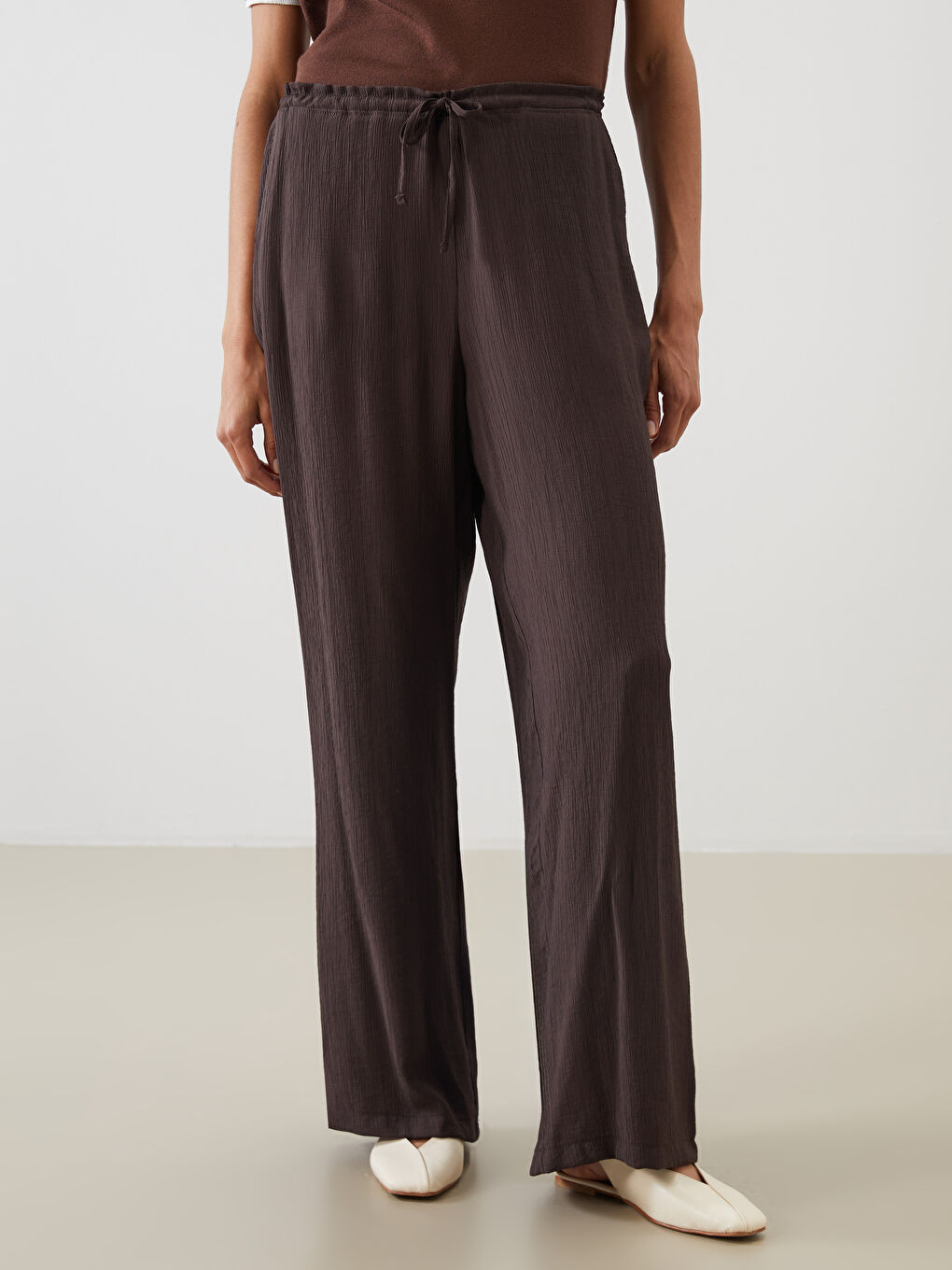 LCW Modest Elasticated Waist Textured Women's Trousers -S54390Z8-D6R