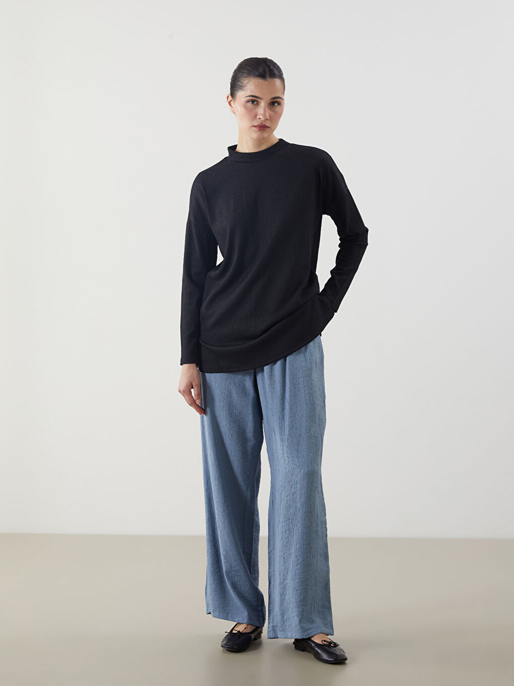 LCW Modest Elasticated Waist Textured Women's Trousers -S54390Z8-Q6L