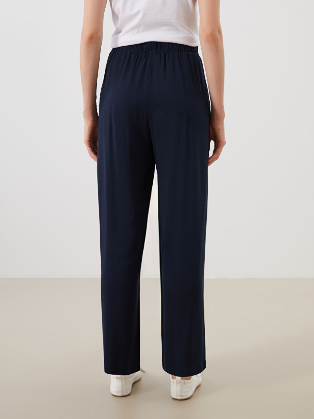 Lacivert Beli Lastikli Geniş Paça Kadın Pantolon-3