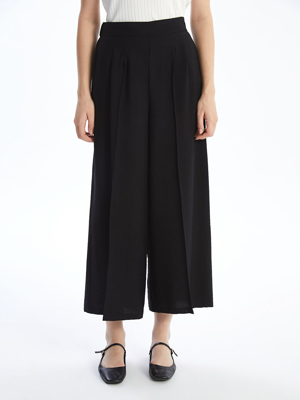 Elastische Taille Weite Beine Für Damen Plissierte Hosen-1