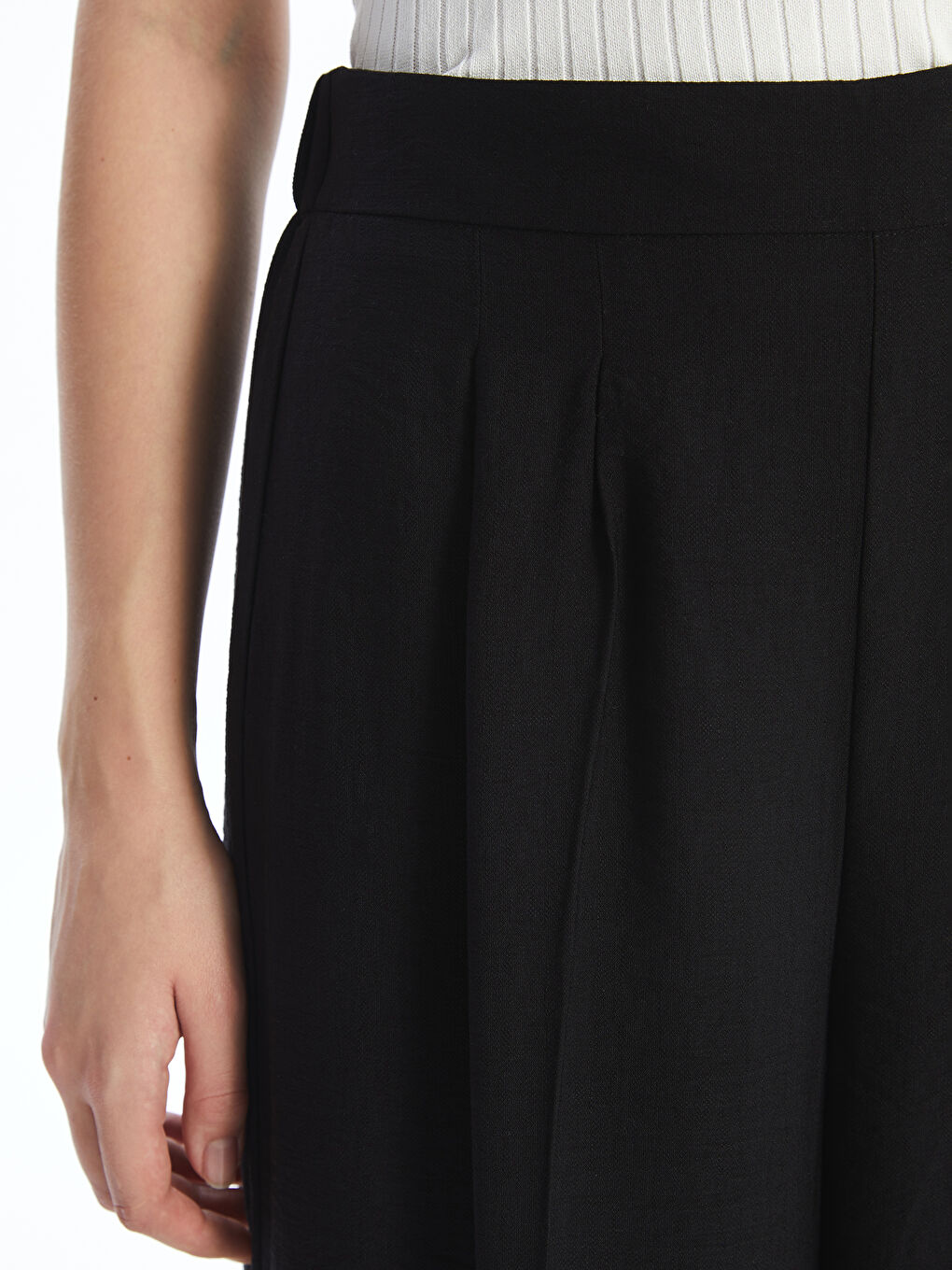 Elastische Taille Weite Beine Für Damen Plissierte Hosen-2