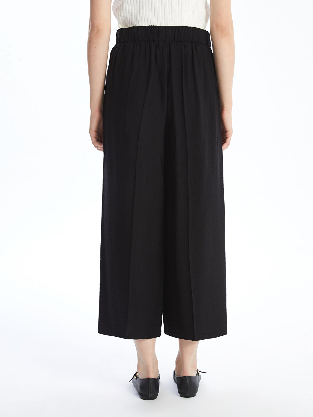 Elastische Taille Weite Beine Für Damen Plissierte Hosen-3