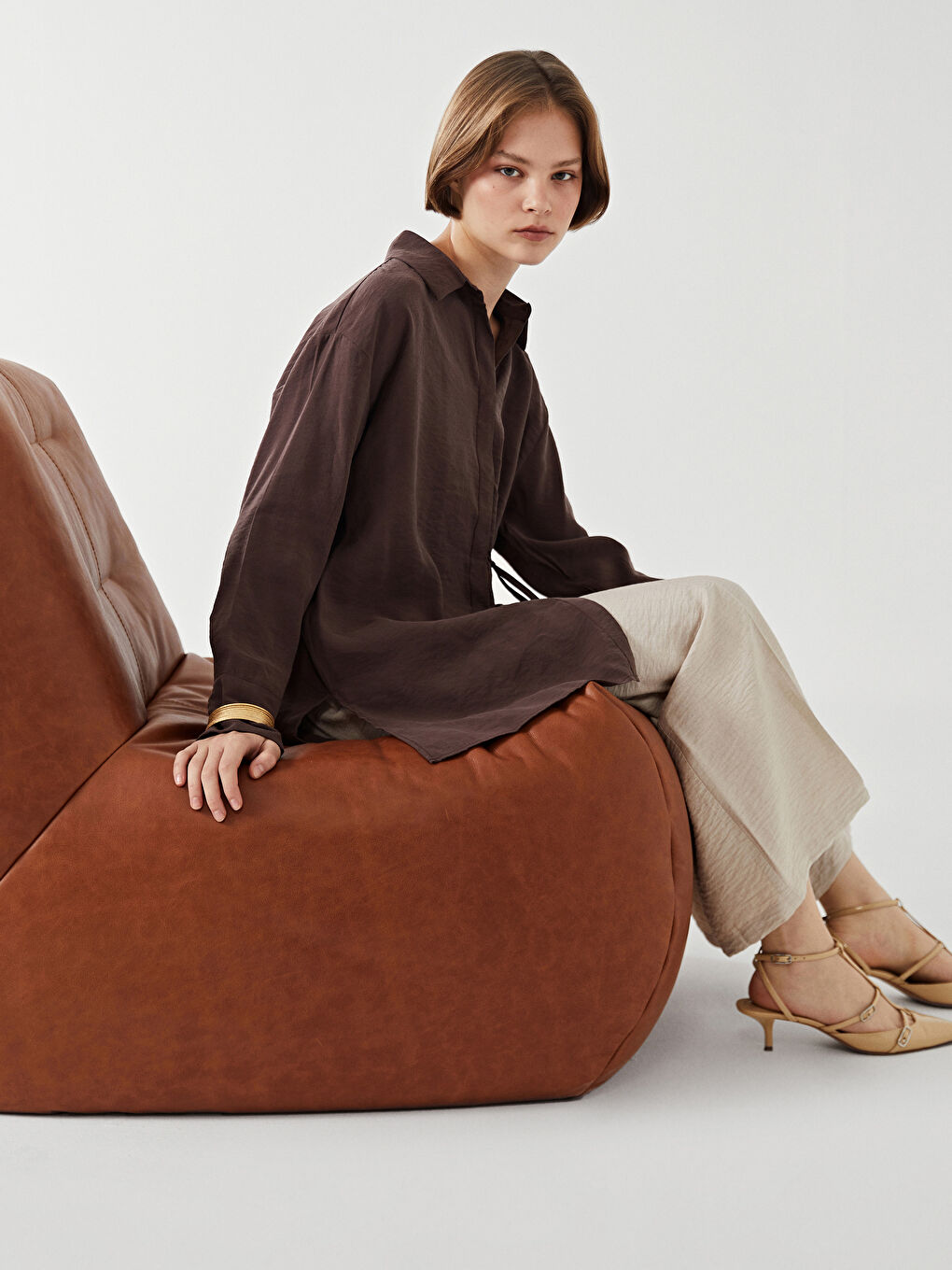 Pantalon Plissé à Jambe Large et Taille Élastiquée pour Femmes-1