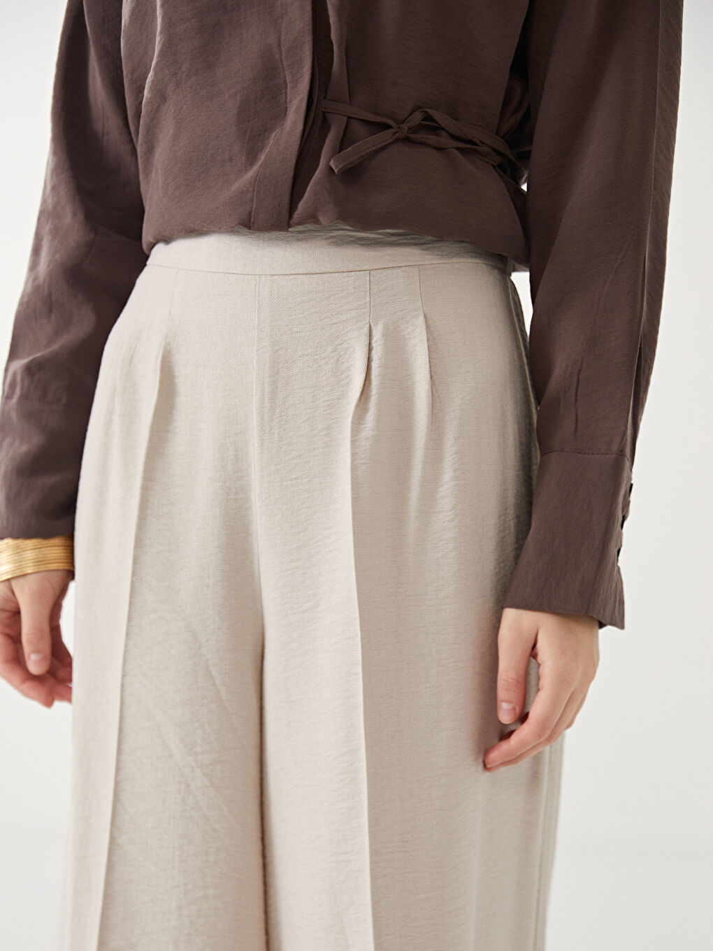 Pantalon Plissé à Jambe Large et Taille Élastiquée pour Femmes-2