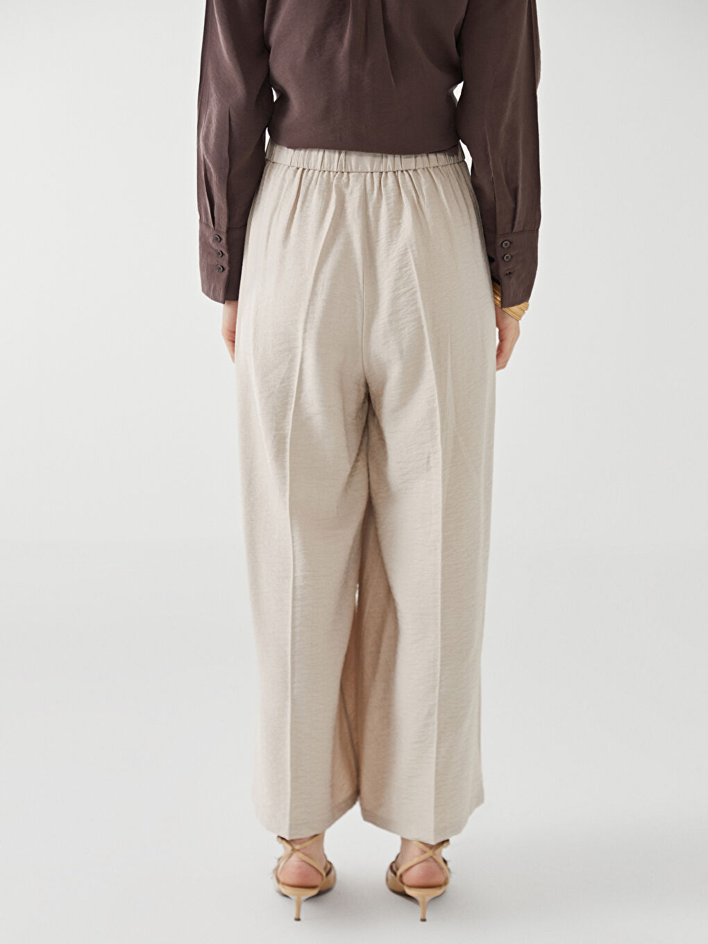 Pantalon Plissé à Jambe Large et Taille Élastiquée pour Femmes-4