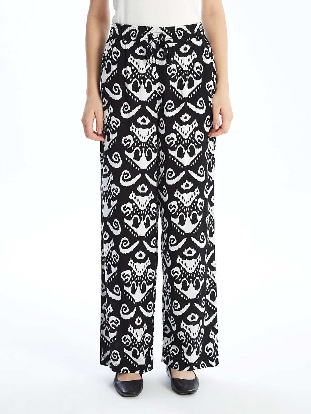 Pantalon à Taille Élastiquée à Motifs pour Femmes-1