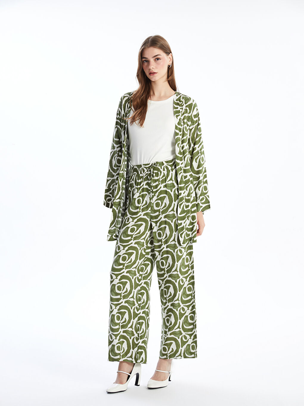LCW Modest Elasticated Waist Patterned Women's Trousers -S54401Z8-LRR