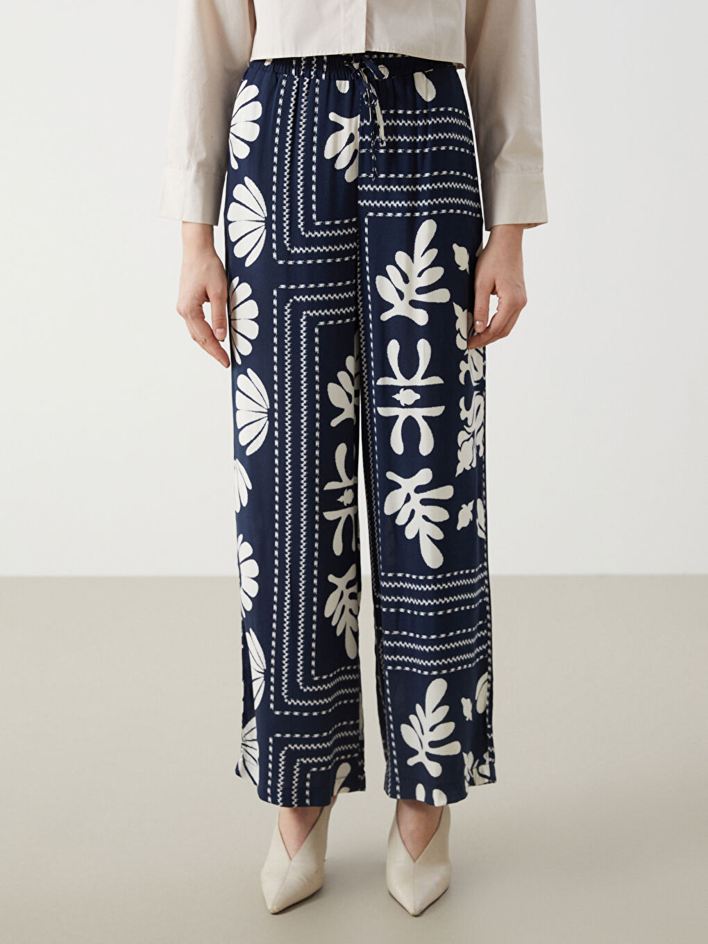 Pantalon à Taille Élastiquée à Motifs pour Femmes-1