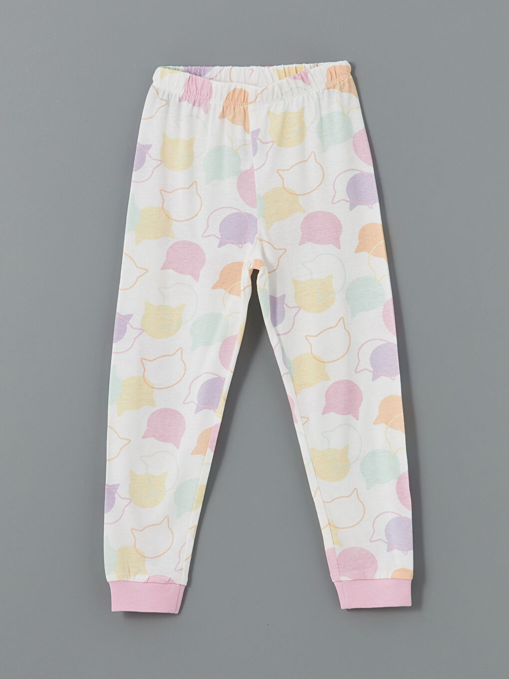 Beyaz Beli Lastikli Baskılı Kız Çocuk Pijama Alt