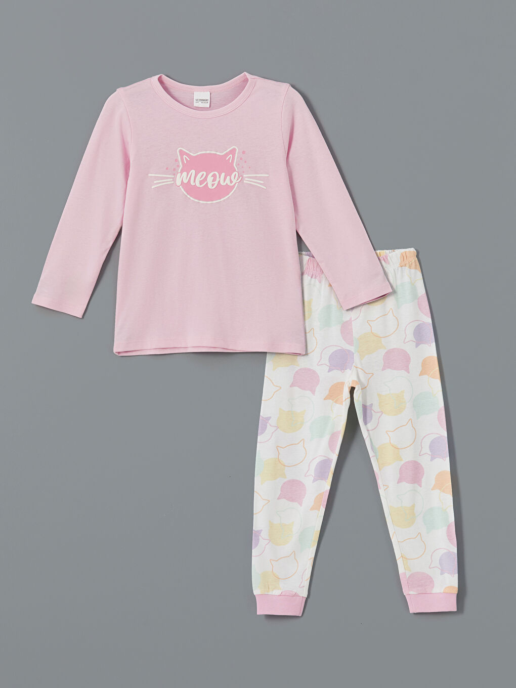 LCW Kids Pembe Bisiklet Yaka Baskılı Kız Çocuk Pijama Takımı