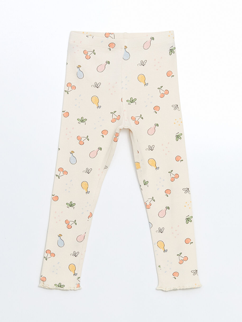 Ekru Beli Lastikli Baskılı Kız Çocuk Pijama Alt