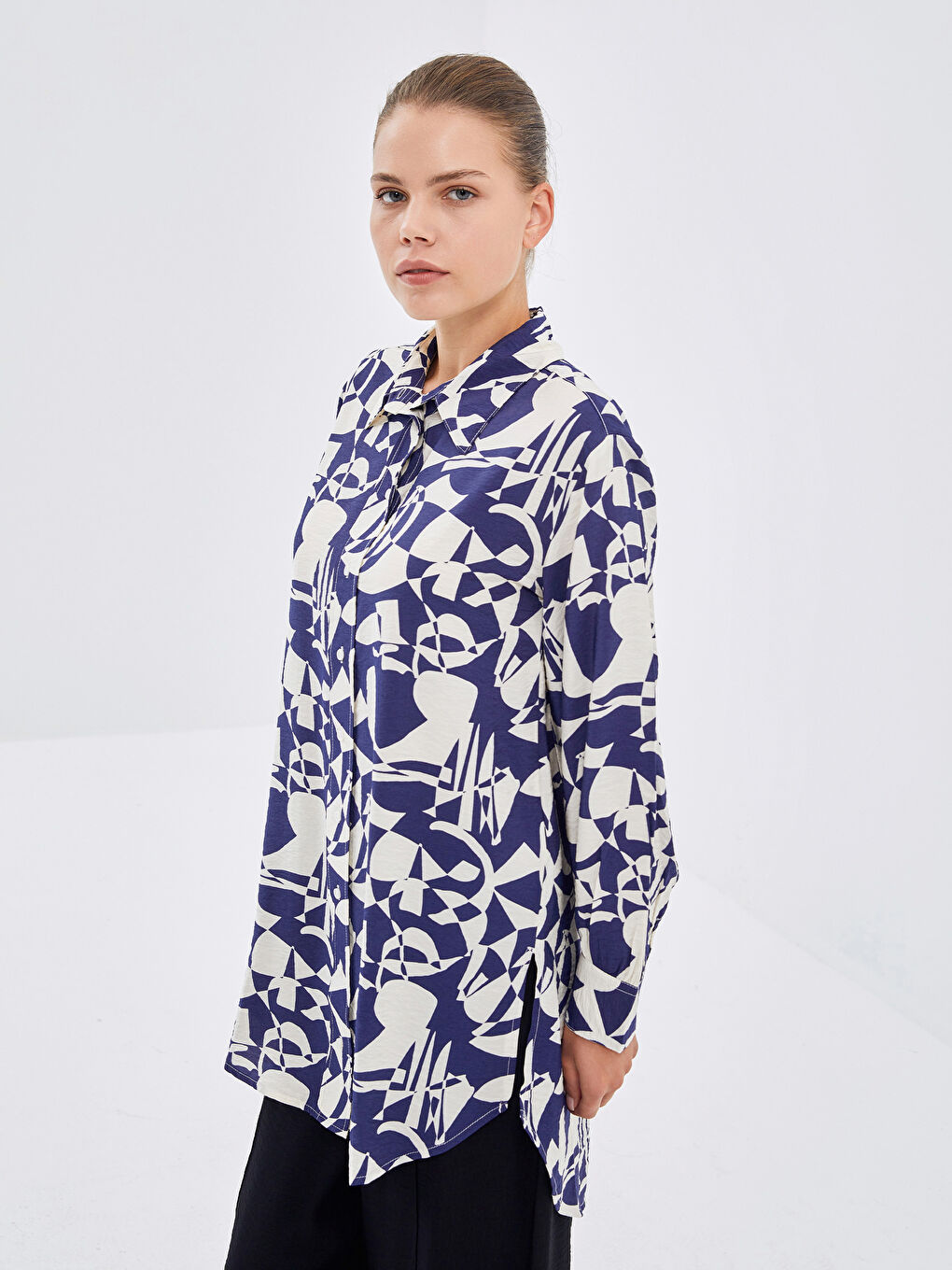 LCW Modest Patterned Women's Shirt Tunic -S54495Z8-LQQ