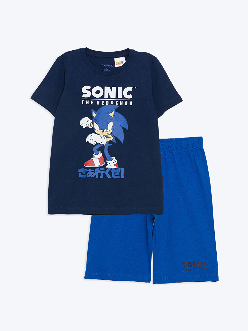 LCW Kids Lacivert Bisiklet Yaka Sonic Baskılı Erkek Çocuk Şortlu Pijama Takımı