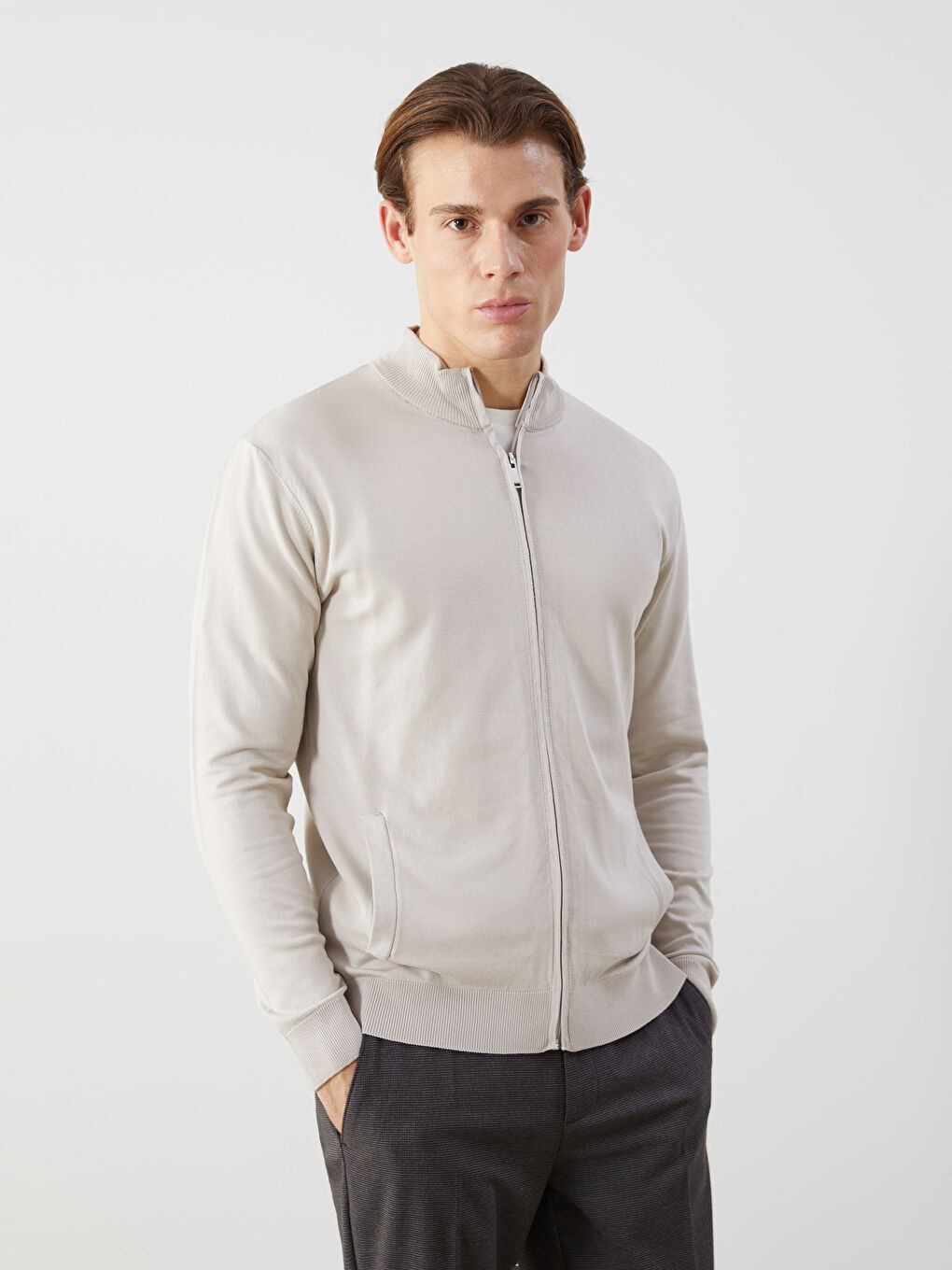 Standard Fit Turtle Neck Men's Tricot Cardigan -S54523Z8-FF5