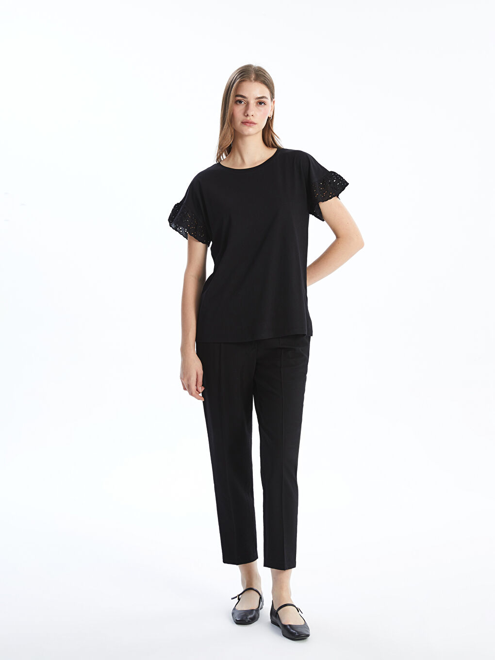 Crew Neck Lace Detailed Women's Blouse -S54553Z8-CVL