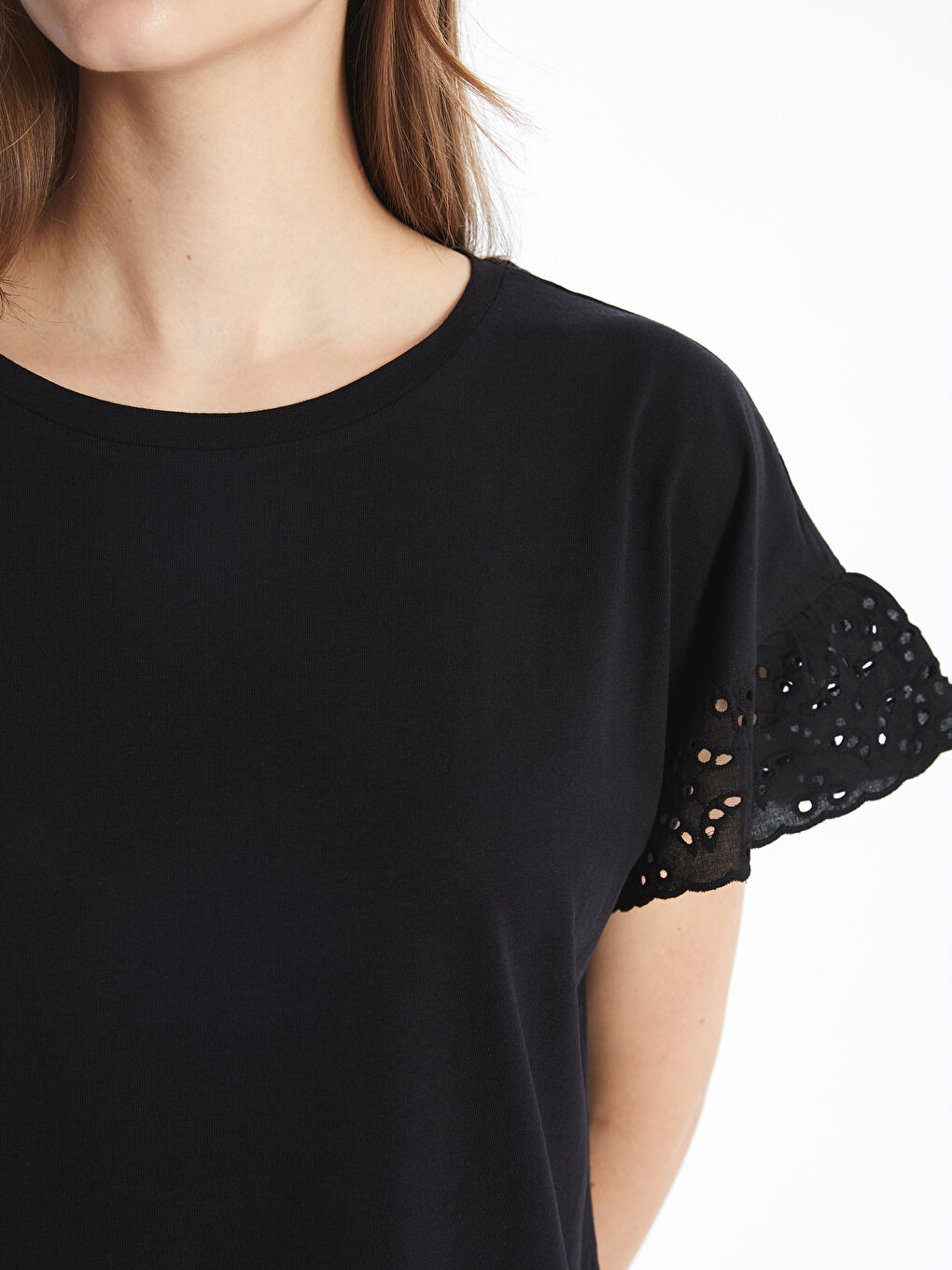 Crew Neck Lace Detailed Women's Blouse -S54553Z8-CVL