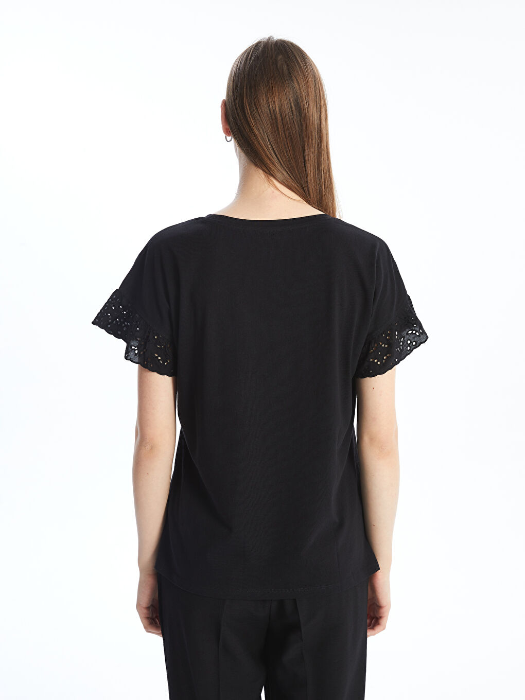Crew Neck Lace Detailed Women's Blouse -S54553Z8-CVL