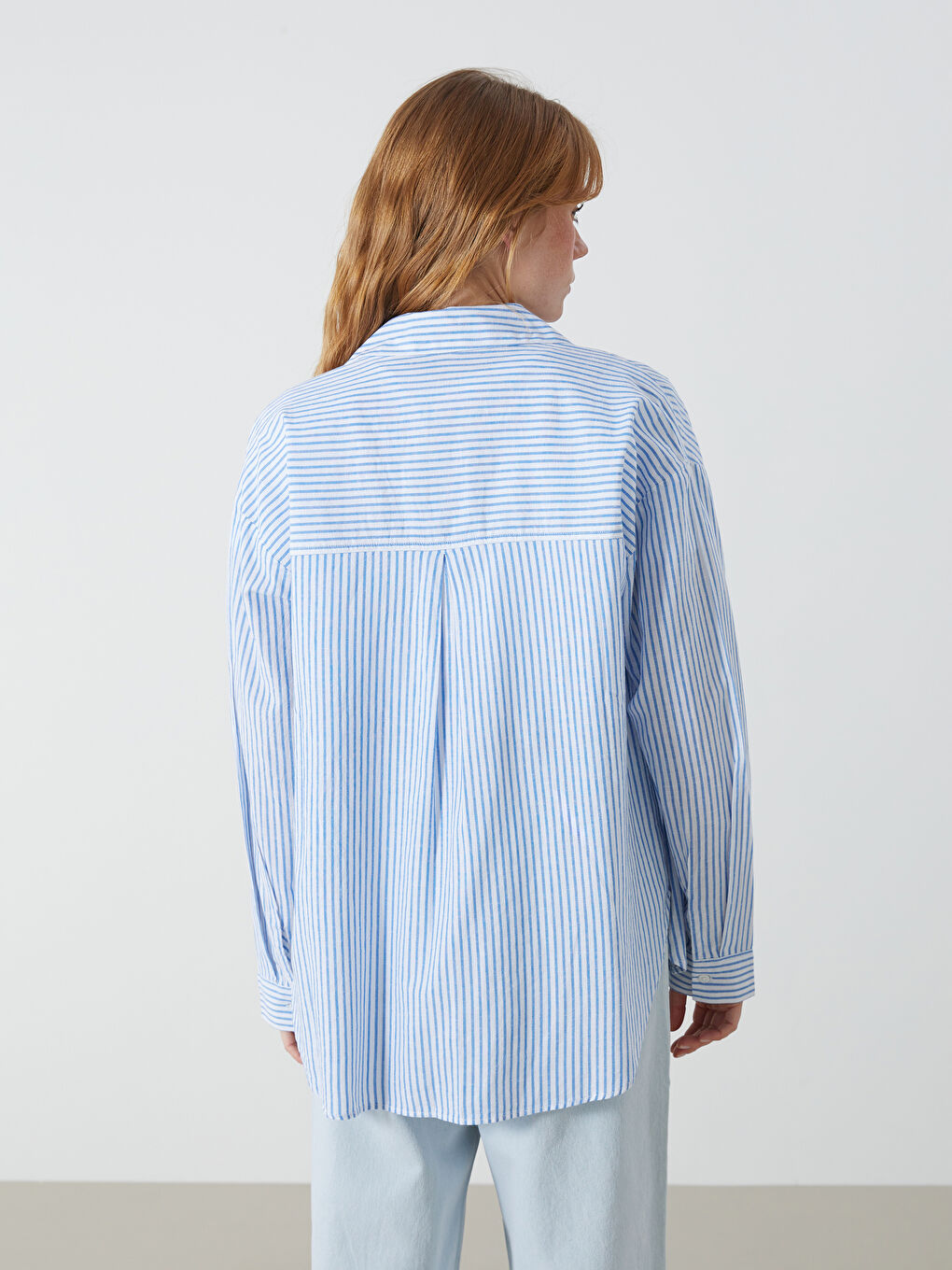 Striped Linen Blend Oversize Women's Shirt -S54575Z8-LEN