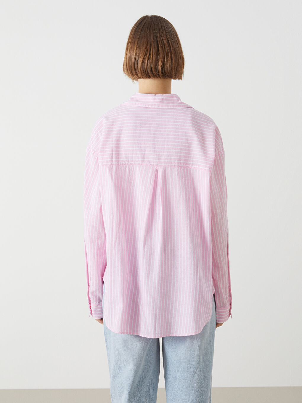 Striped Linen Blend Oversize Women's Shirt -S54575Z8-LHK