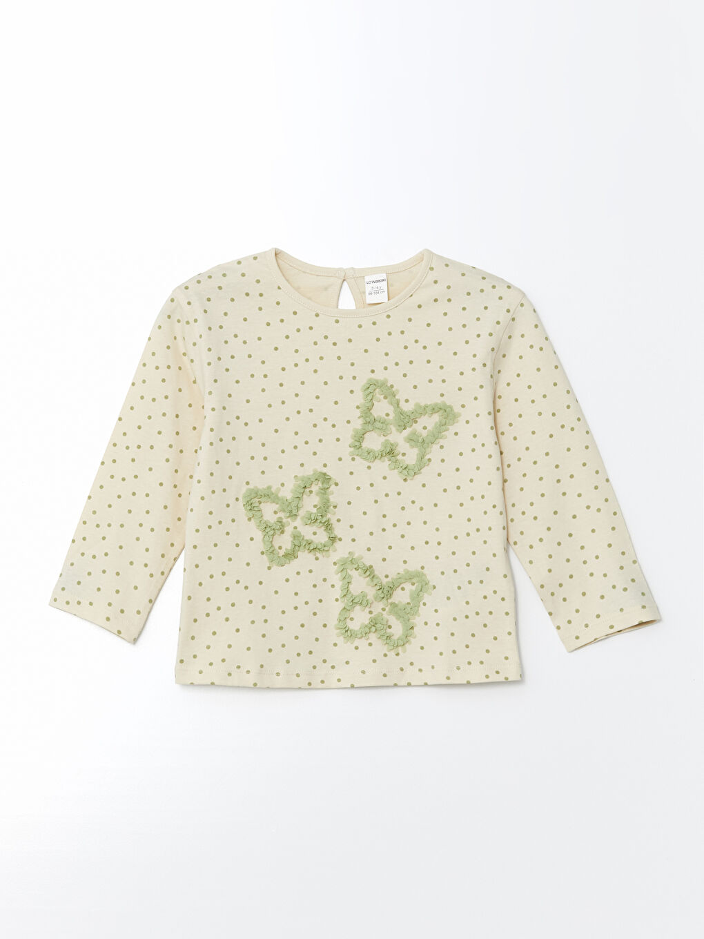 Ekru Bisiklet Yaka Puantiyeli Kız Çocuk Tişört