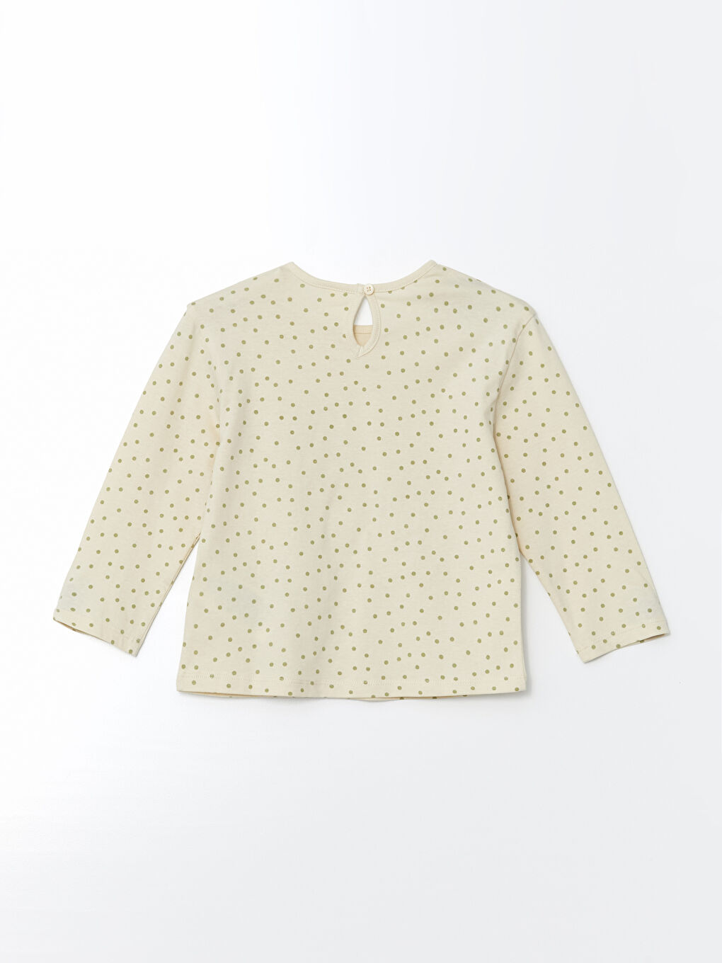 Ekru Bisiklet Yaka Puantiyeli Kız Çocuk Tişört-1