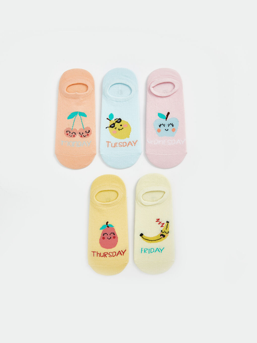 Patterned Girls' Trainer Socks 5 Pack -S54670Z4-J3A