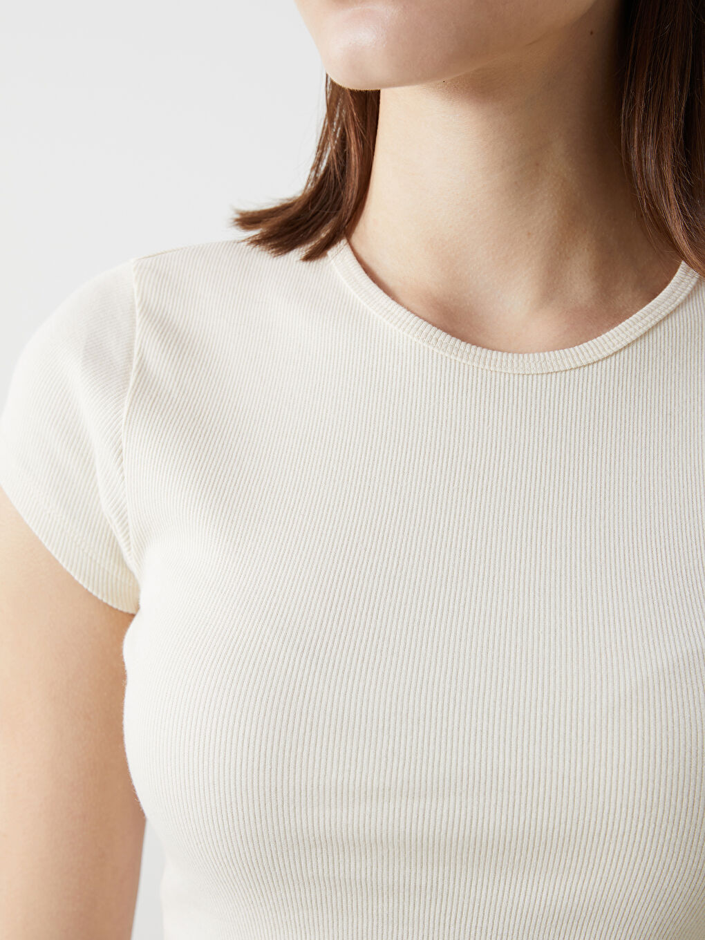 Crew Neck Ribbed Women's T-Shirt -S54682Z8-FF7