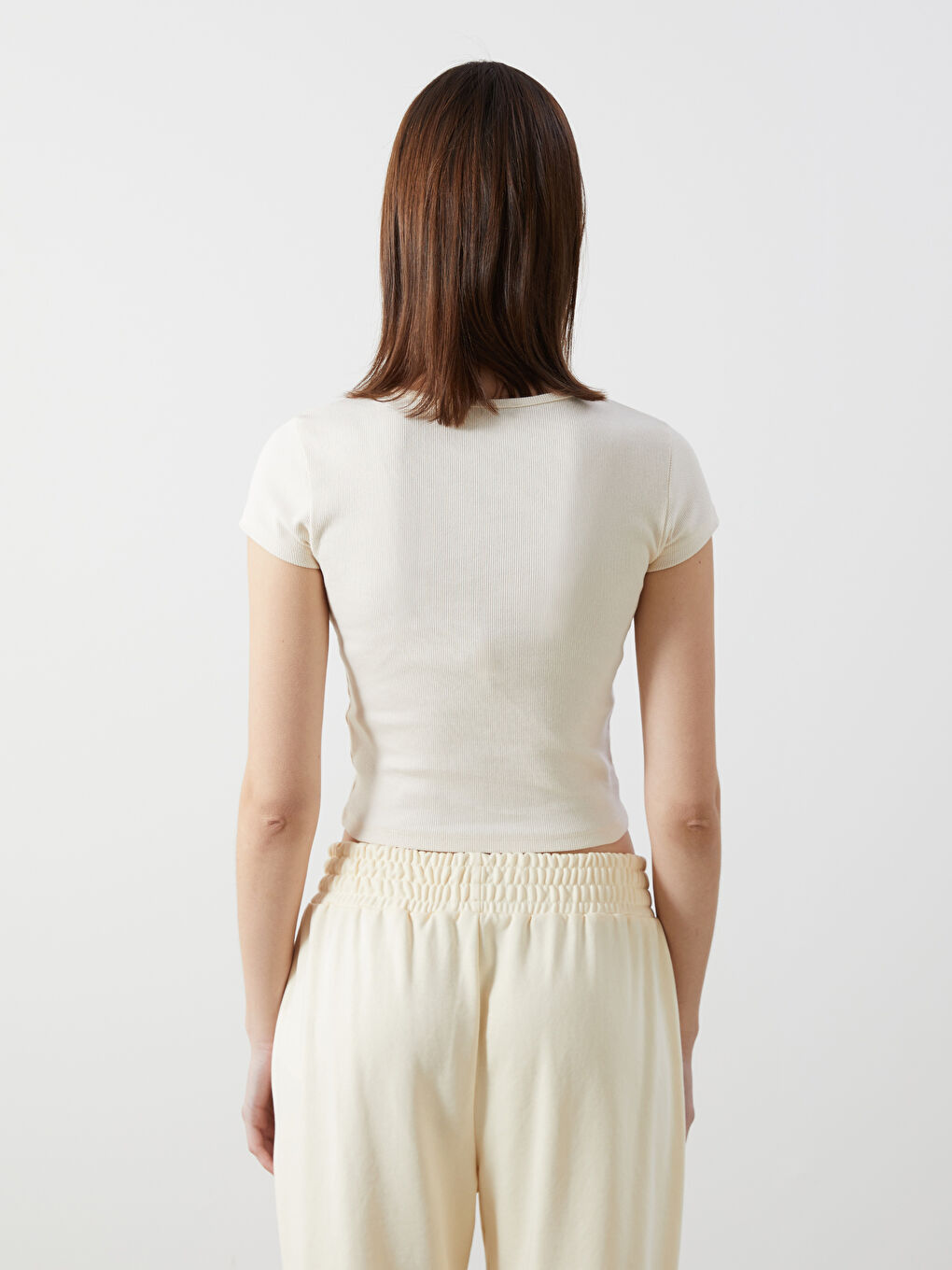 Crew Neck Ribbed Women's T-Shirt -S54682Z8-FF7