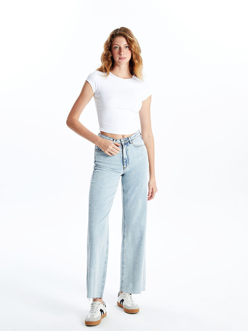Crew Neck Ribbed Women's T-Shirt -S54682Z8-Q6K