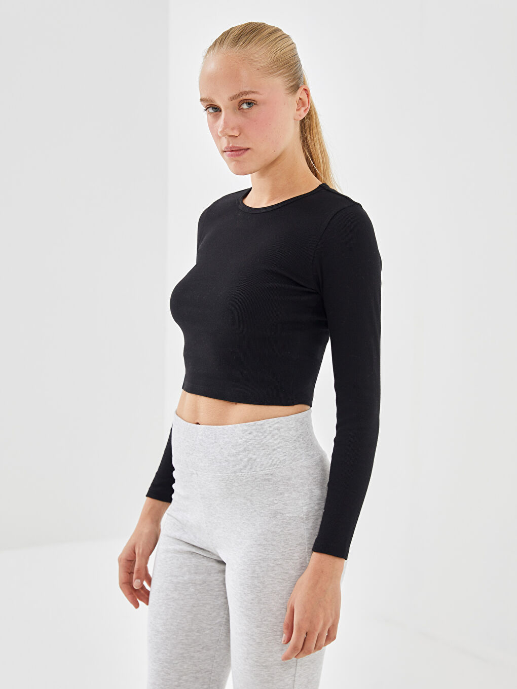 Crew Neck Ribbed Women's T-Shirt -S54694Z8-CVL