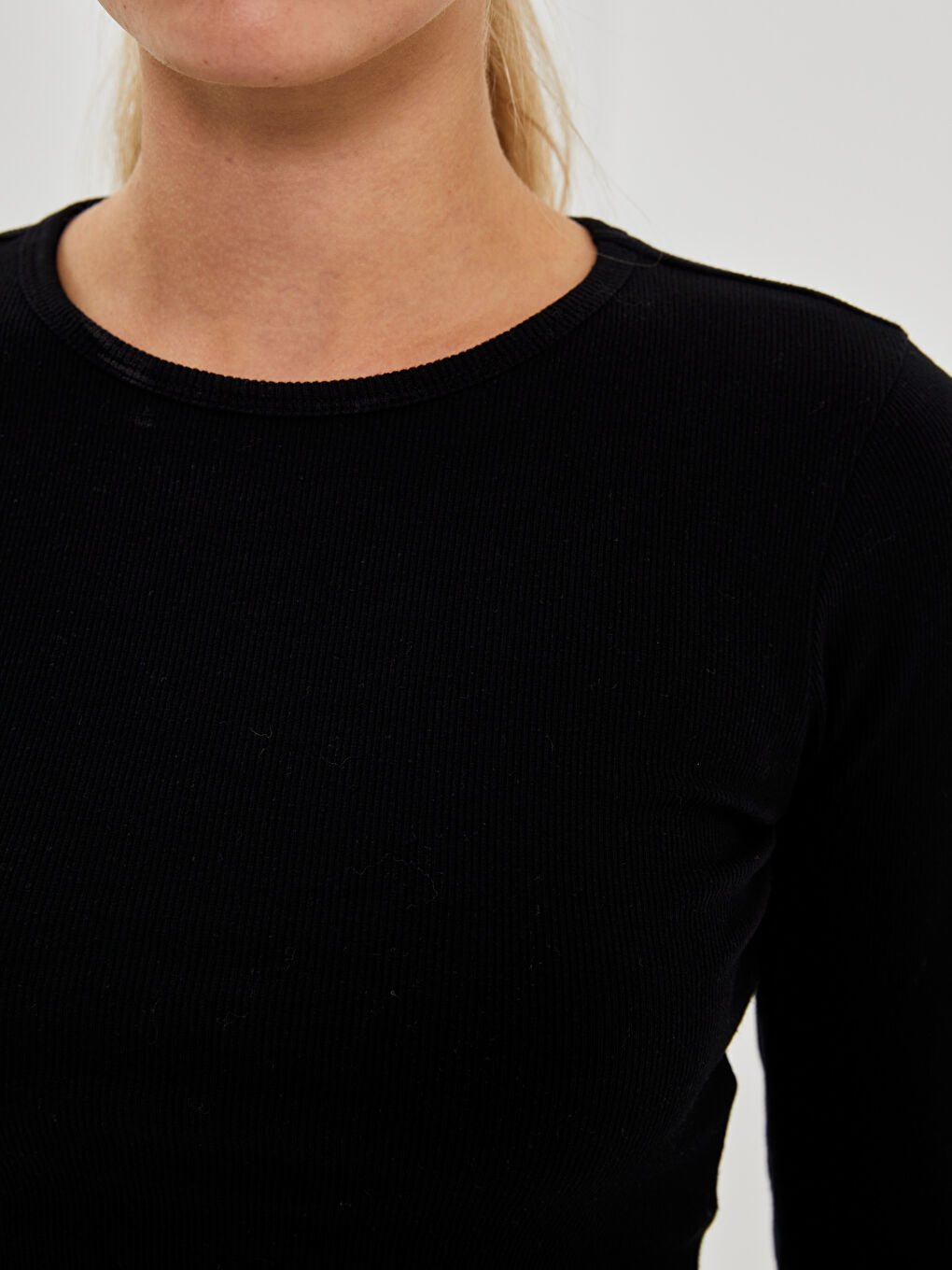 Crew Neck Ribbed Women's T-Shirt -S54694Z8-CVL