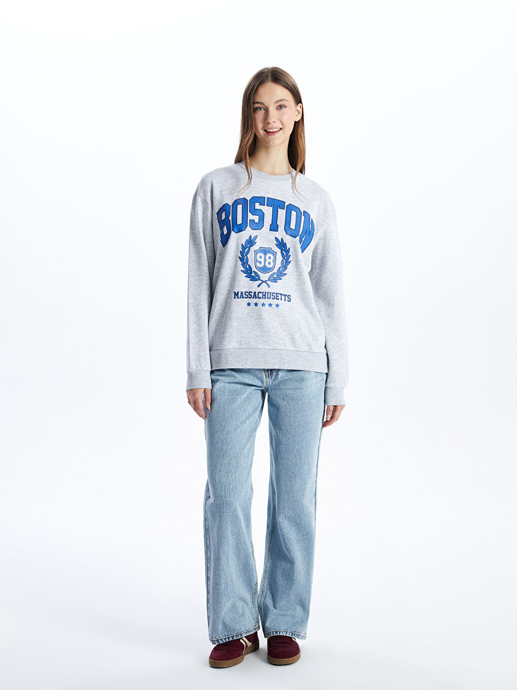 Свитшот с круглым вырезом и принтом Boston для женщин-1