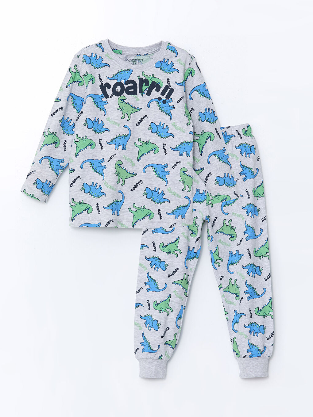 LCW Kids Gri Bisiklet Yaka Dizanor Baskılı Erkek Çocuk Pijama Takım