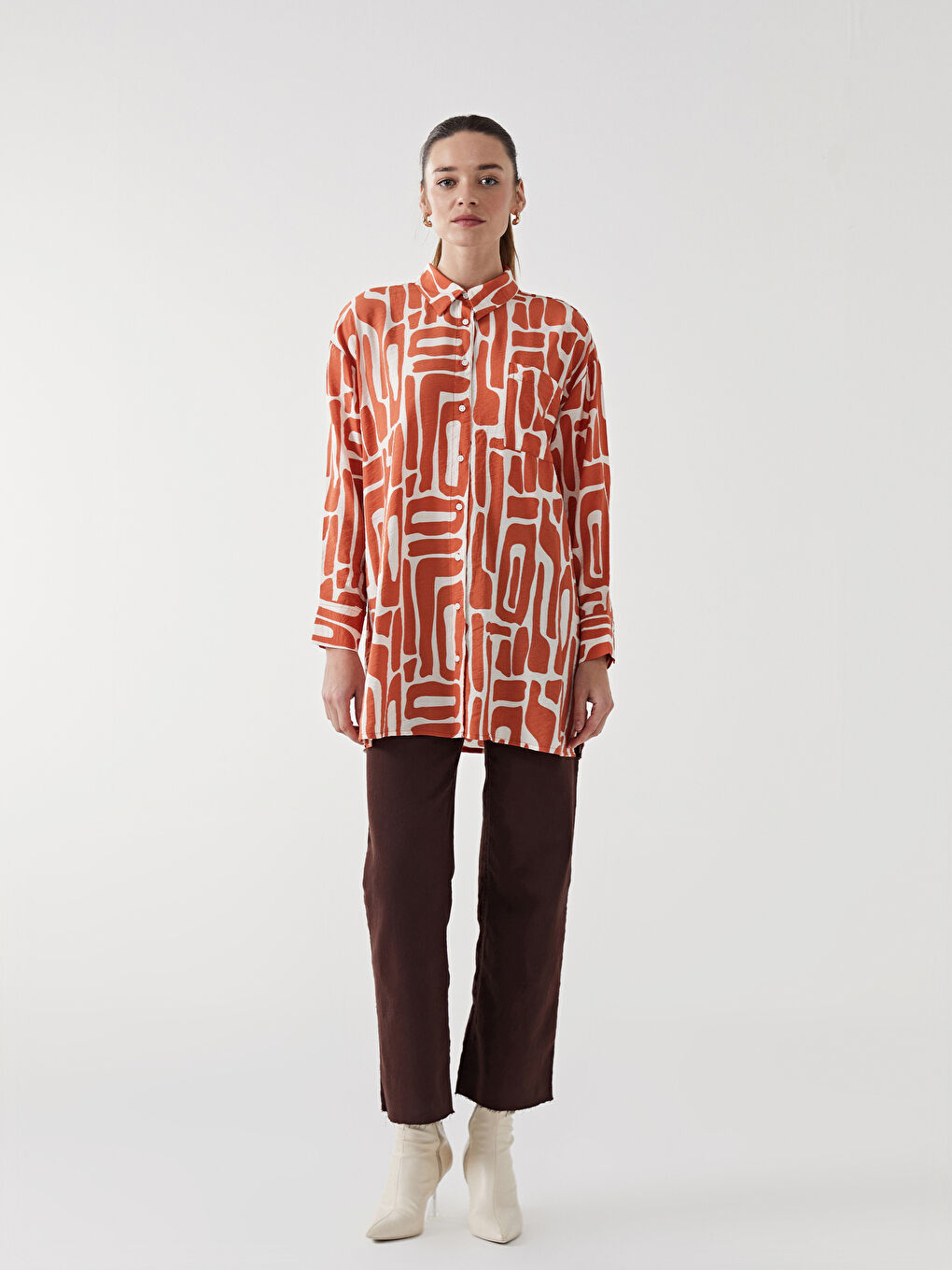 Patterned Buttoned Women's Shirt Tunic-1