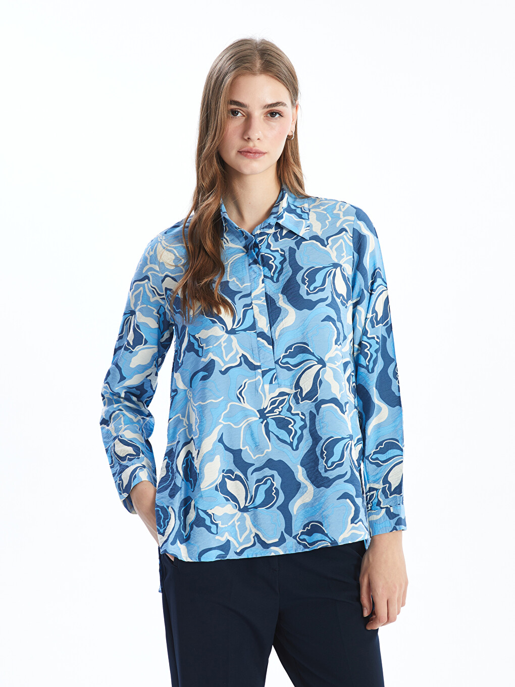 Collared Floral Women's Blouse-1