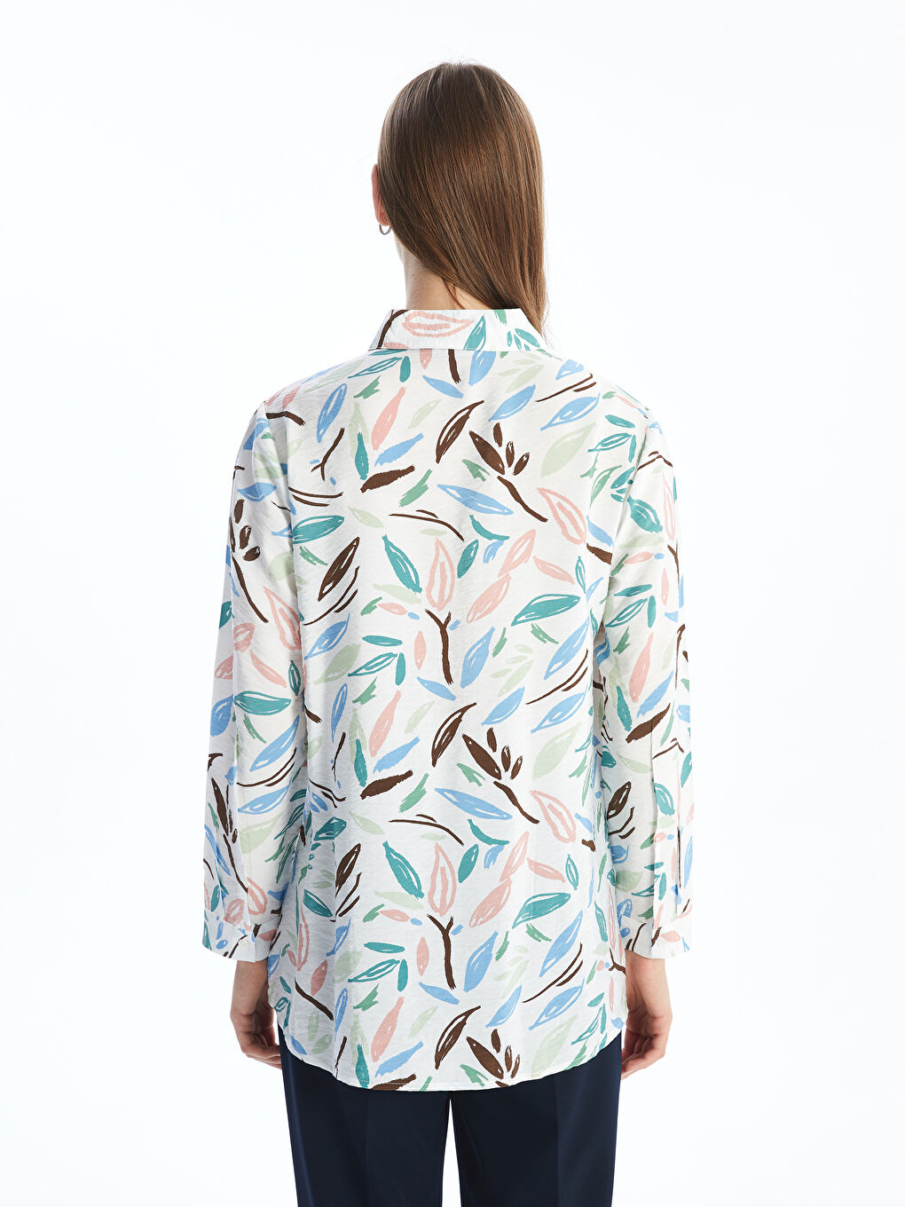 Blouse à Col de Chemise à Motifs pour Femmes-3