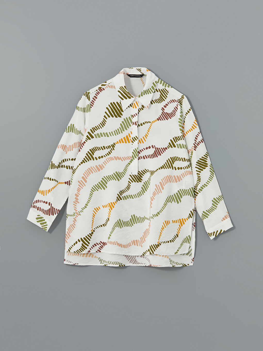 Collared Neck Patterned Women's Blouse-4