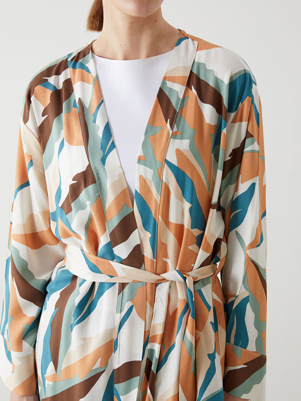 Shawl Collar Patterned Long Sleeve Kimono-2