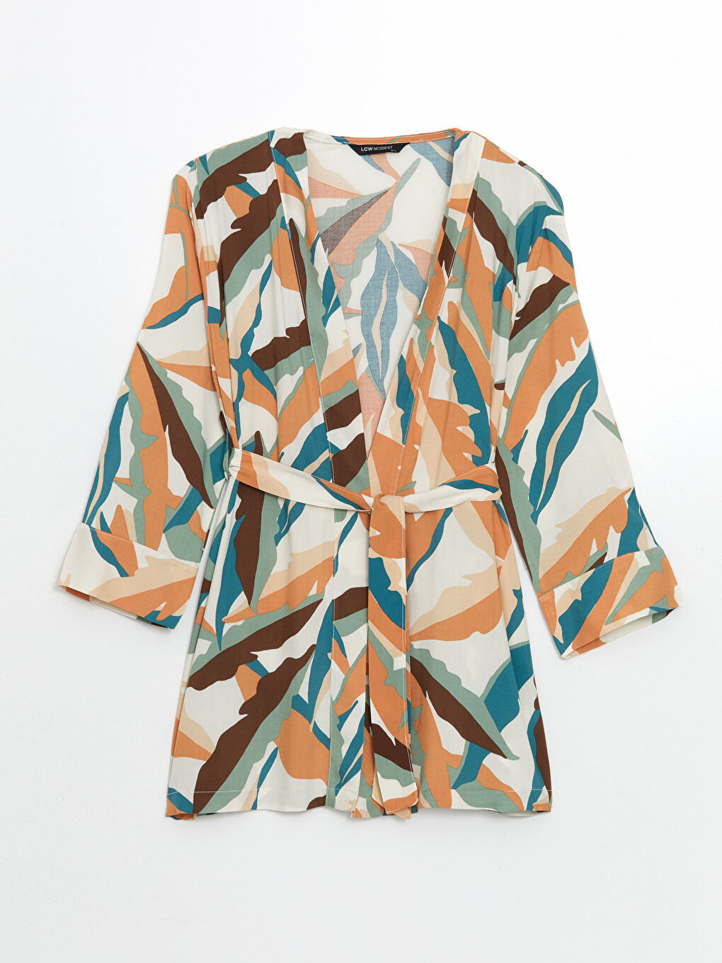 Shawl Collar Patterned Long Sleeve Kimono-4