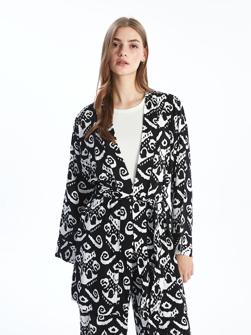 LCW Modest Şal Yaka Desenli Oversize Kadın Kimono -S54712Z8-LQJ