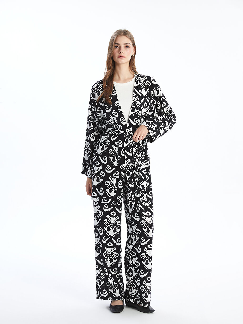 LCW Modest Şal Yaka Desenli Oversize Kadın Kimono -S54712Z8-LQJ