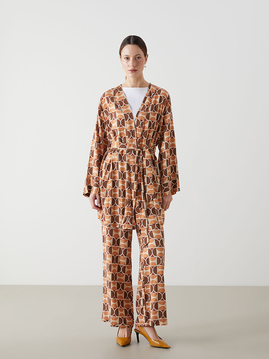 LCW Modest Şal Yaka Desenli Oversize Kadın Kimono -S54712Z8-LSR