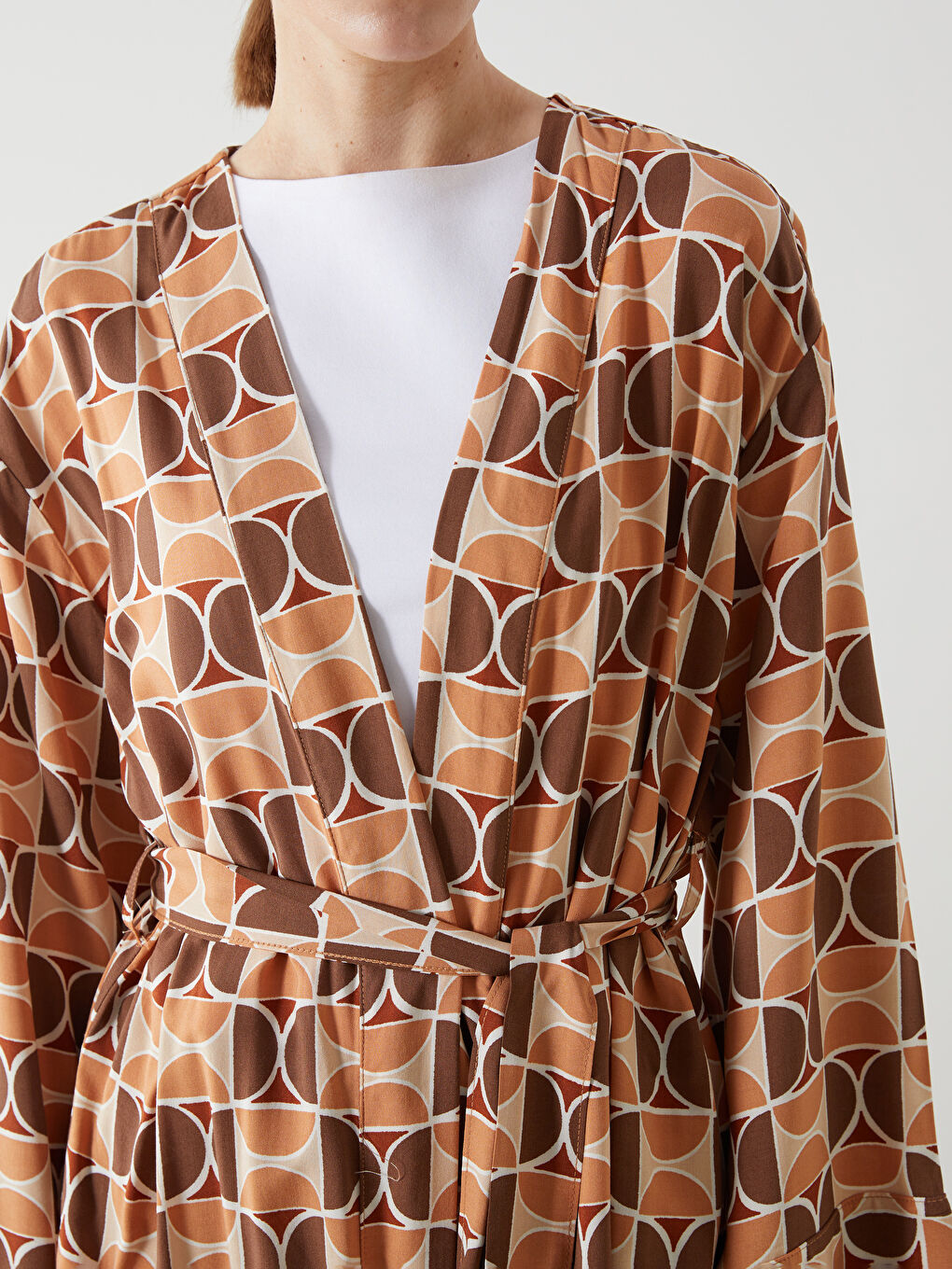LCW Modest Şal Yaka Desenli Oversize Kadın Kimono -S54712Z8-LSR