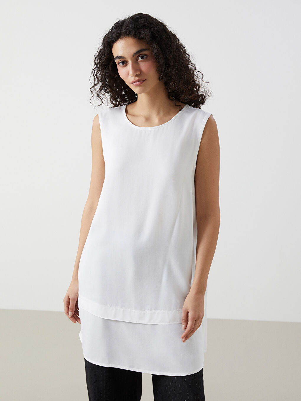 Crew Neck Plain Layered Women's Tunic